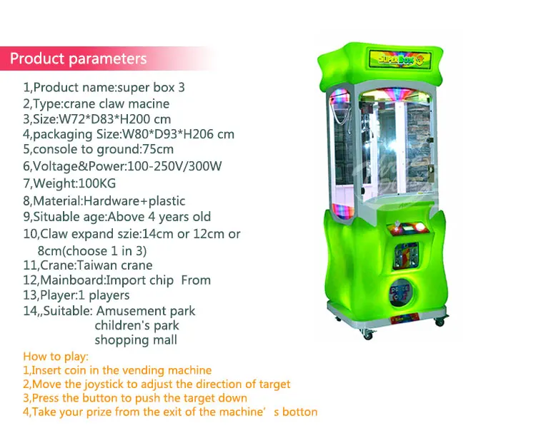 Threeplus Amusement Machine Super Box 3 Coin Operated Claw Crane Machine Prize Game
