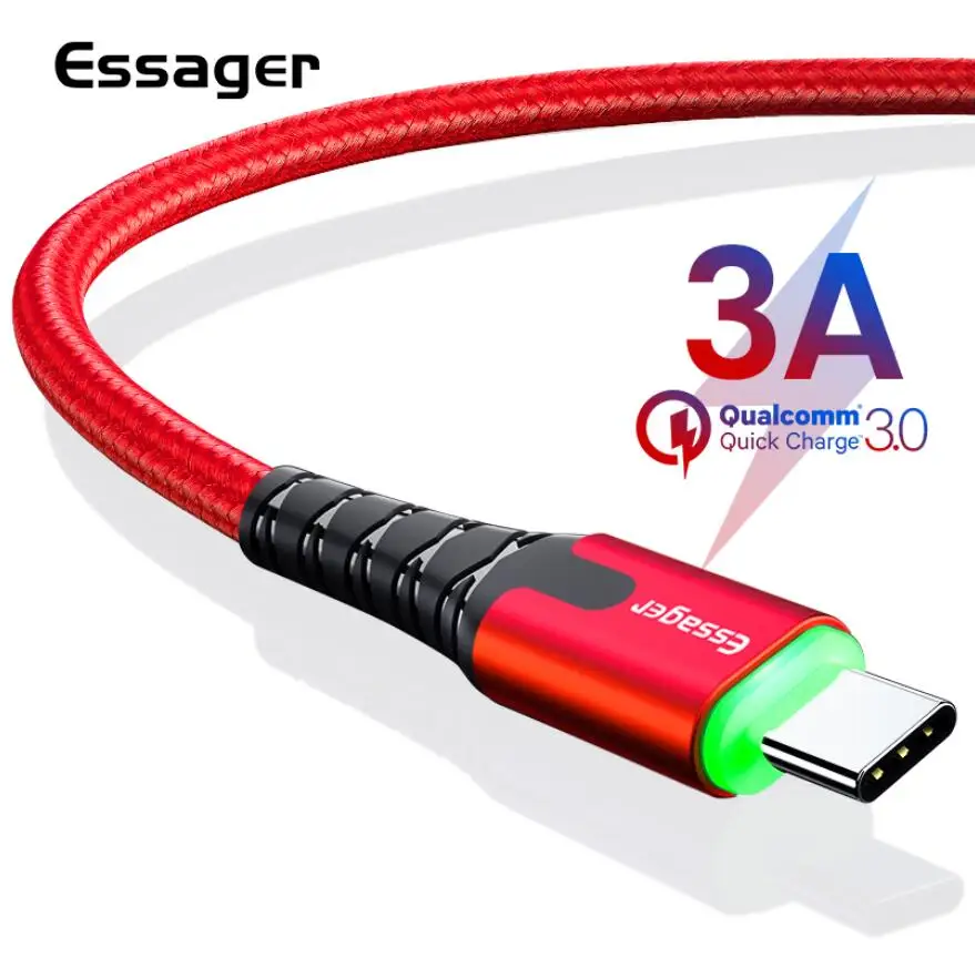 

Essager LED USB Type C Cable Fast Charging USB C Cable for Samsung Galaxy S9 S8 Oneplus 6t 6 USBC Type-c Data Cord USB-C Charger