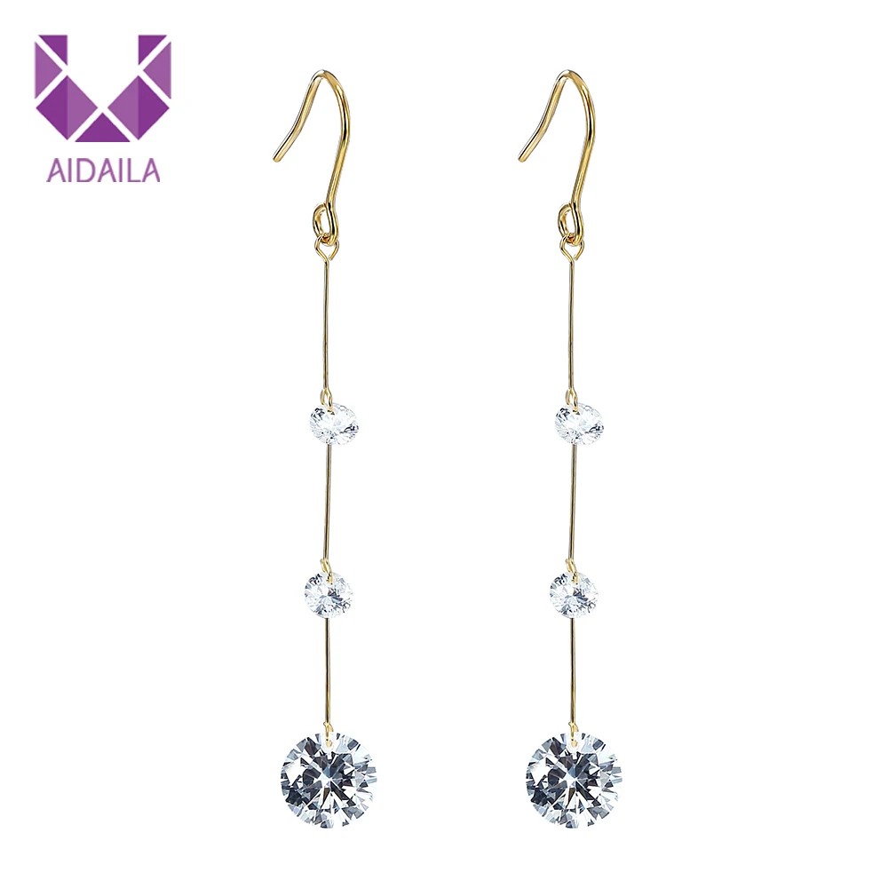 

AIDAILA Fine Jewelry Cheap Wholesale Gold Long Drop Zirconia Earrings, Picture shows