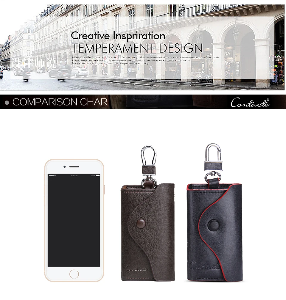 CONTACT'S Cow Skin Leather Car Key Bag Men Custom Key Chain Holder