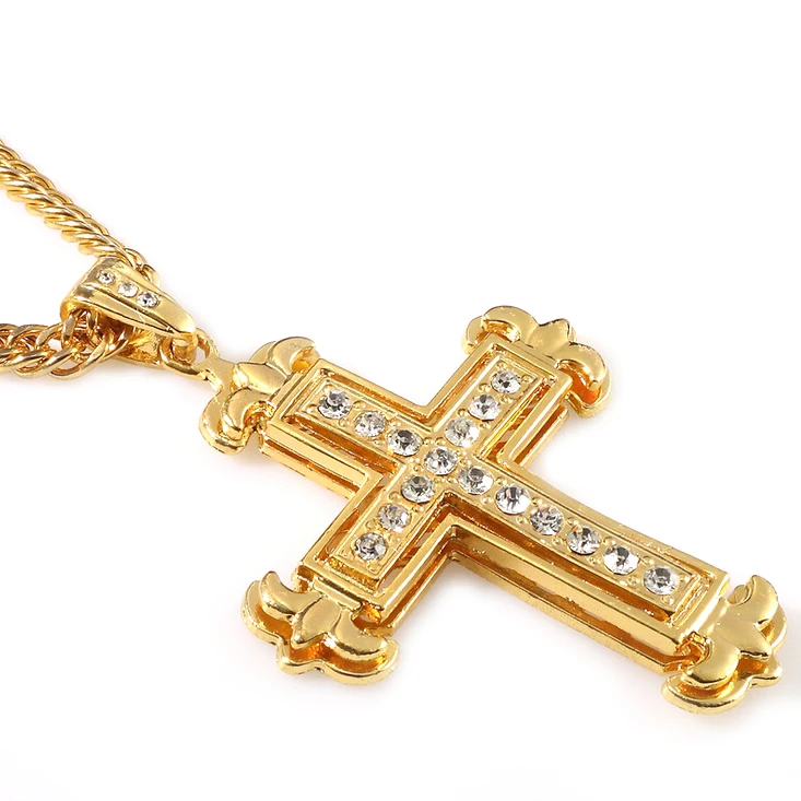 

Large Golden HipHop Crystal Paved Cross Pendant Necklace For Men, N/a