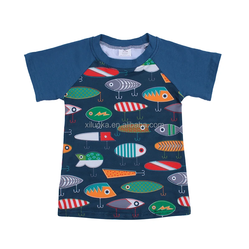 

Wholesale Summer Boutique Girls Tops Printed Colorful Fishes Children Clothing Short Sleeve Baby Girls Tops, Picture