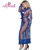 4 colors sexy nightwear long transparent lingerie blue lace long gown hot sale