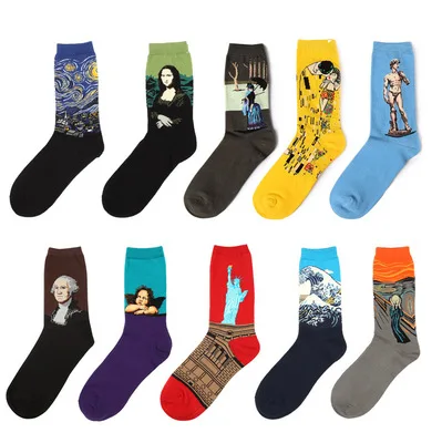 

3d print art socks women men cotton harajuku design famous painting socks van Gogh Mona Lisa funny socks, Colorful