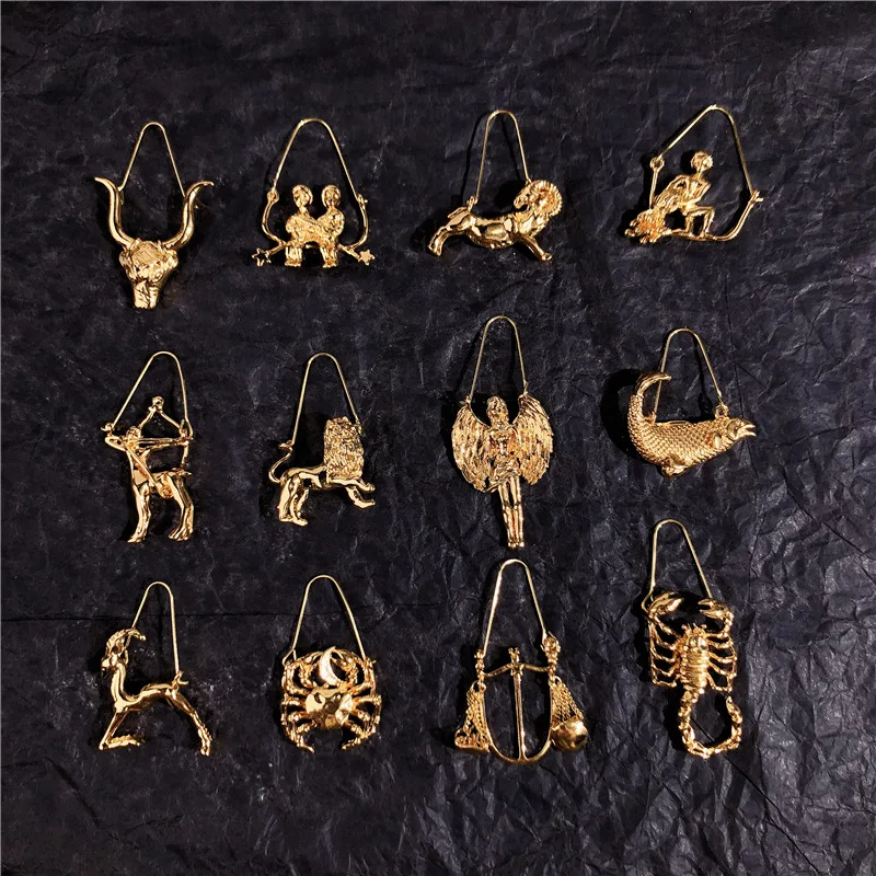 

2019 Fashion exaggeration personalized Twelve constellations gold plated zodiac earrings for women