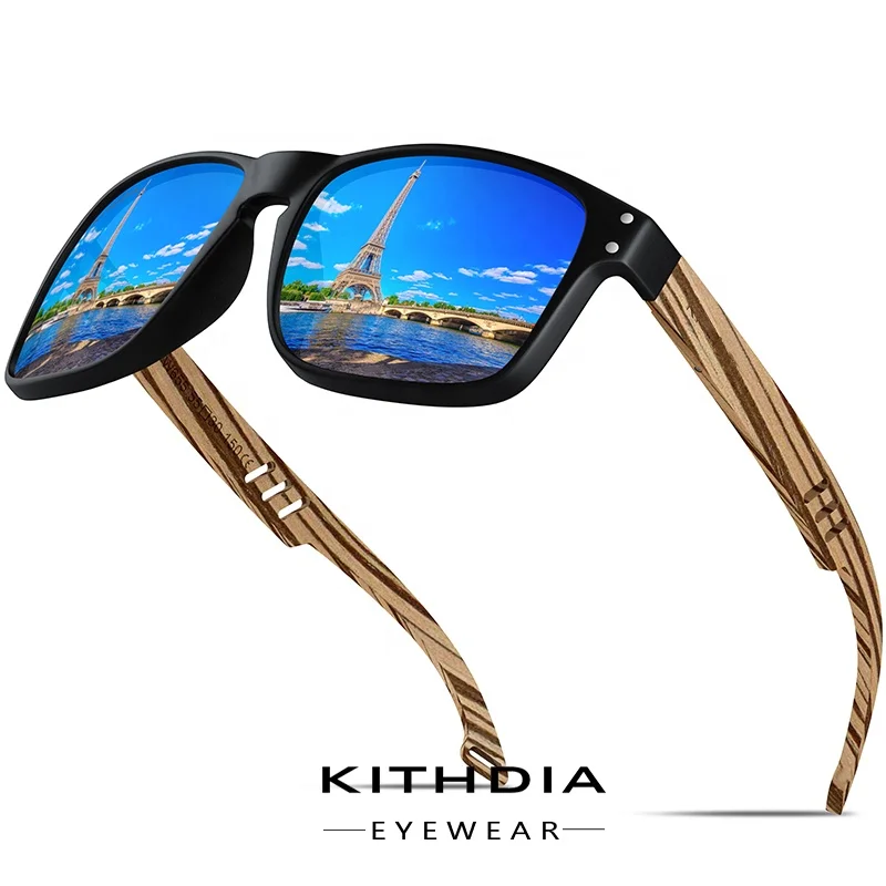 

Kithdia Zebra Wood Legs Sunglasses Polarized Wooden Brand Designer Mirrored Square Sun Glasses For Women/Men