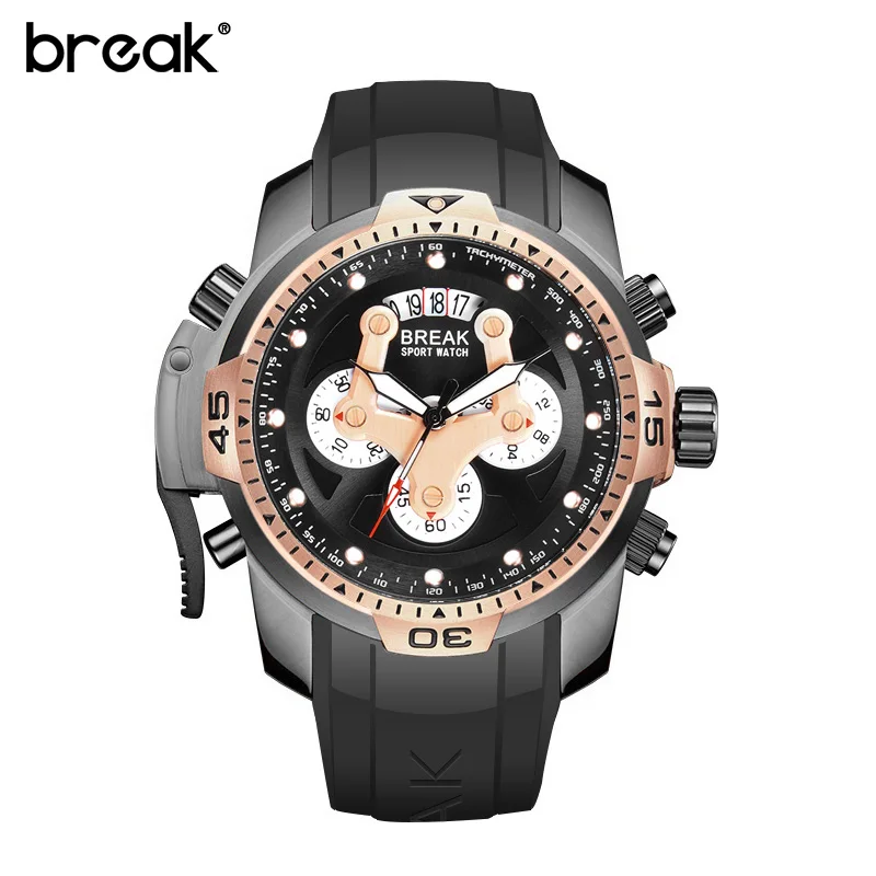

BREAK 5601 Watches men Luxury Brand Men Sports Watch Quartz Military WristWatch Rubber Multifunction Chronograph Sport Watches