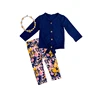 Customized Baby Mint Pumpkin Pant Set Winter Clothes For Girls Navy Cotton Jackets Matching Floral Leggings Sets