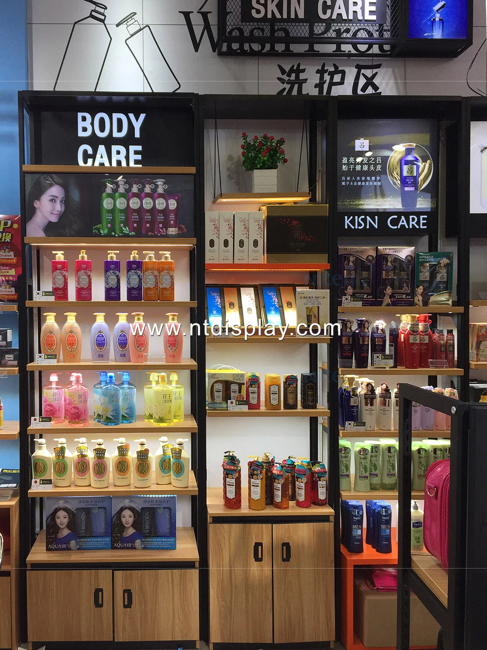 Luxury Wood Material Floor Shampoo Display Perfume Furniture Display