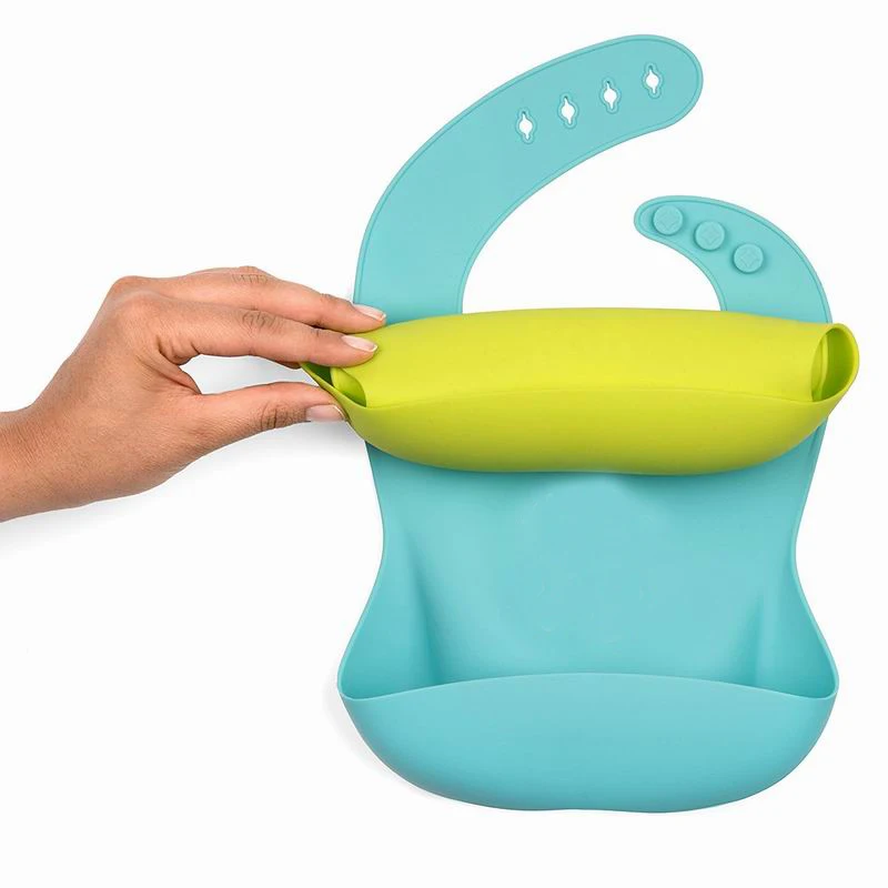 

China supplier Food Grade Silicon Waterproof baby bib with Food Catcher, Can customize color as you request