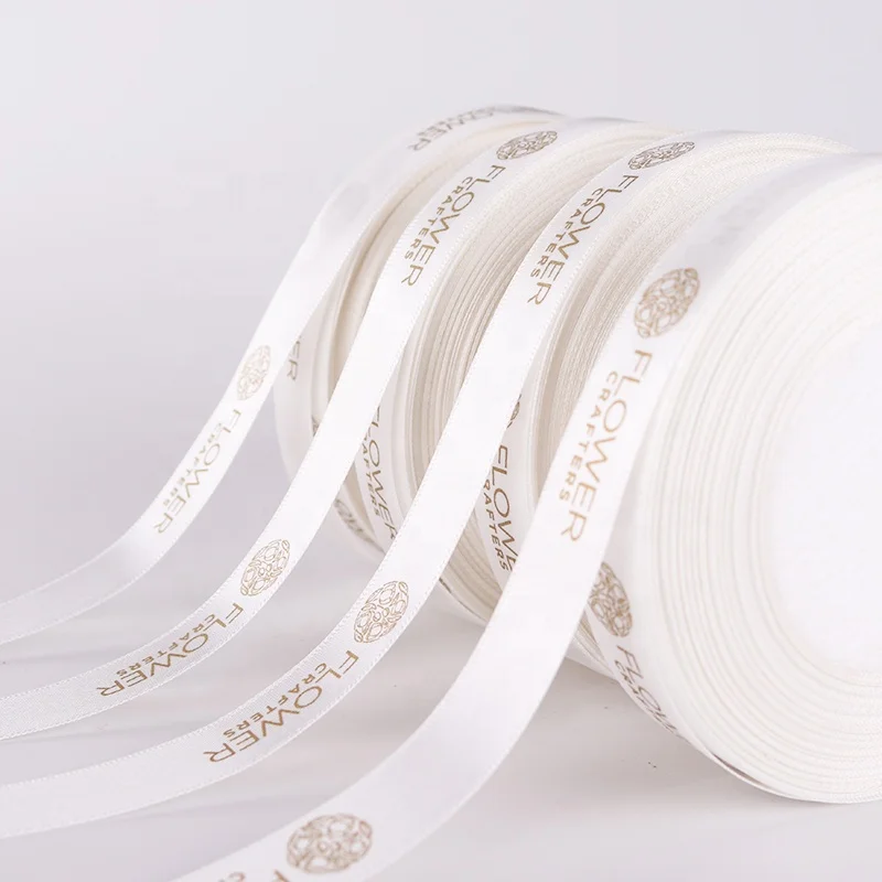 

1.5cm wholesale custom printed white polyester ribbon with gold printing fashion decoration polyester ribbon