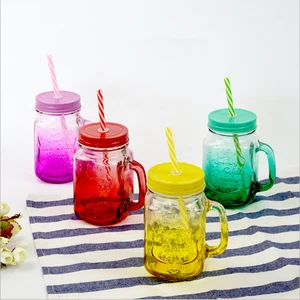 Image of Wholesale Printed Mason Glass Bottle Supply transparent letter handle cup