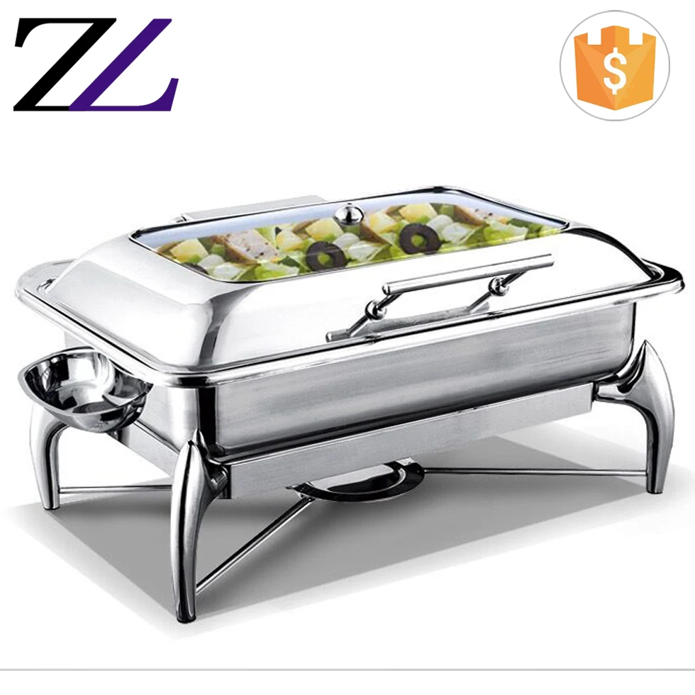 9l Shaffing Dish Hydraulic Glass Lid Oblong Stainless Steel Catering ...