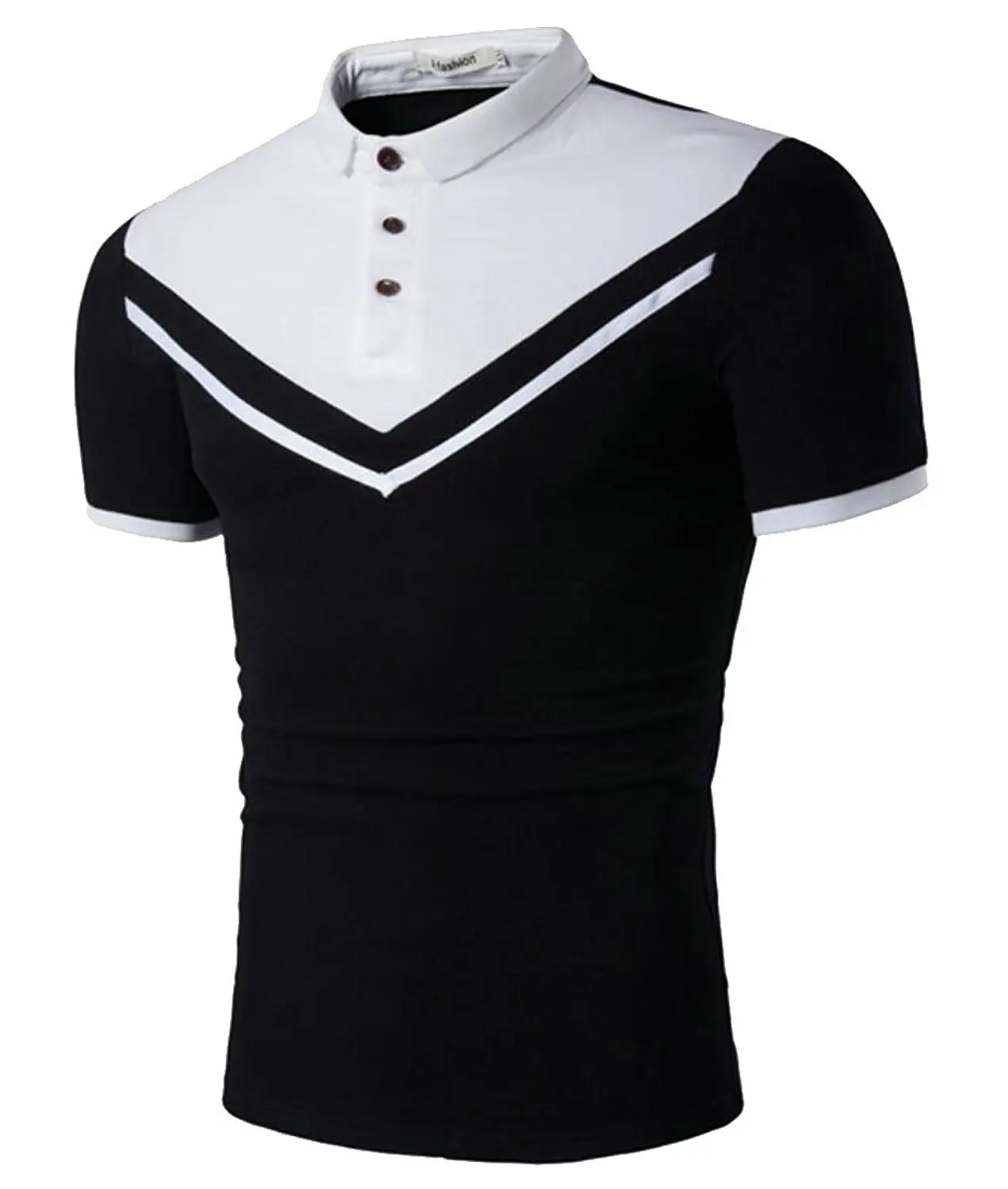 XiaoTianXin-men clothes XTX Mens Short Sleeve Cotton Patchwork Button Top Polo Shirts