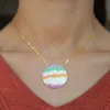 2018 round disco charm big pendant micro pave mystic cz multi color rainbow cz necklace