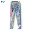 Wholesale Fashion Ripped Jeans Women Custom Printed High Waist Blue Ripped Long Casual Jeans