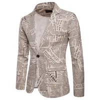 

Creative Newspaper Print Blazer Men Fashion Mens Slim Fit Suit Jacket Blazers Causal Business Costume