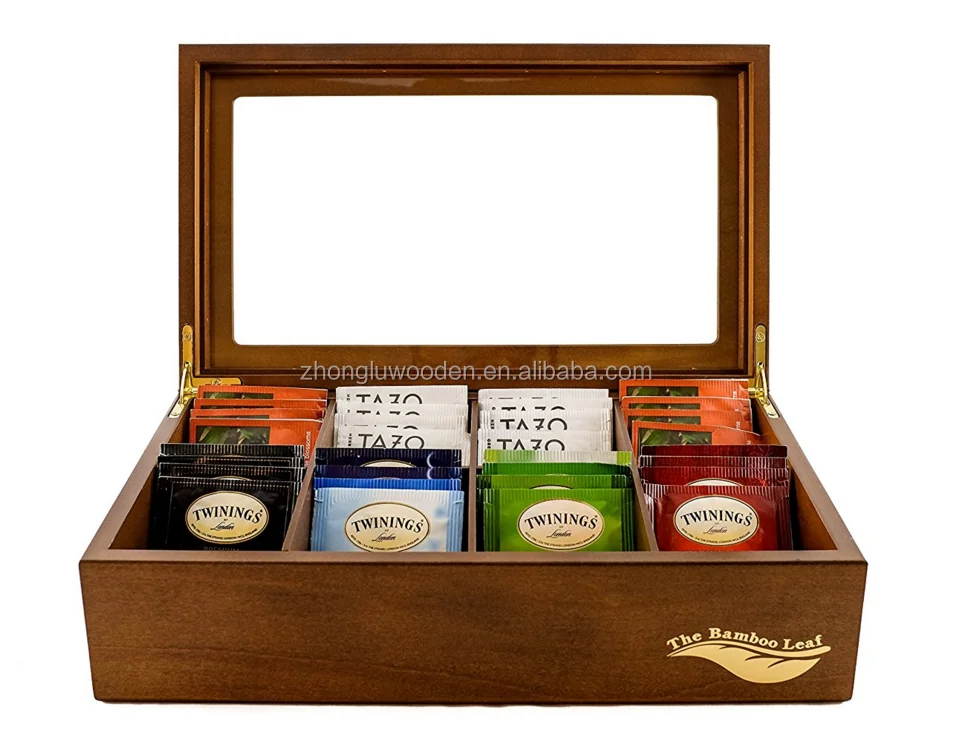 Wooden Tea Storage Chest Box With 8 Compartments And Glass Window Buy