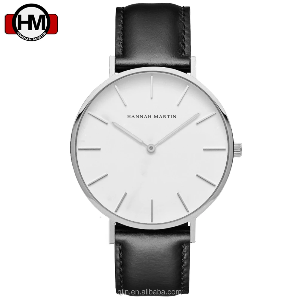 

2017 Women & Mens Leather Strap Simple Watches with one color marker on dial