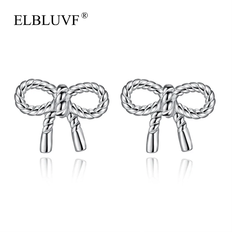 

ELBLUVF Copper Alloy Jewelry S925 Silver Plated Twist Rope Shape Bow Earrings Wholesale For Women, White gold