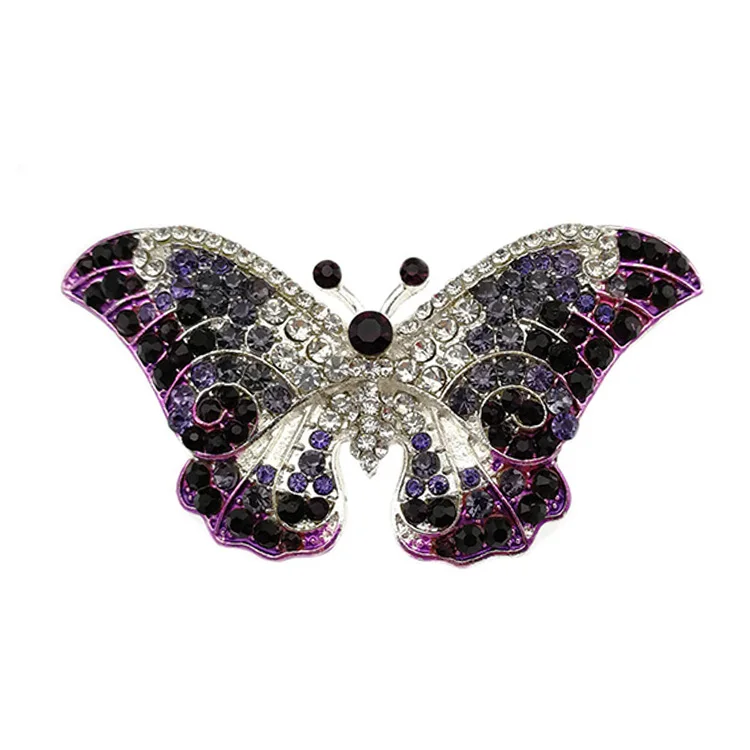 

Silver Tone Metal Insect Pin Purple Crystal Rhinestone Butterfly Brooch