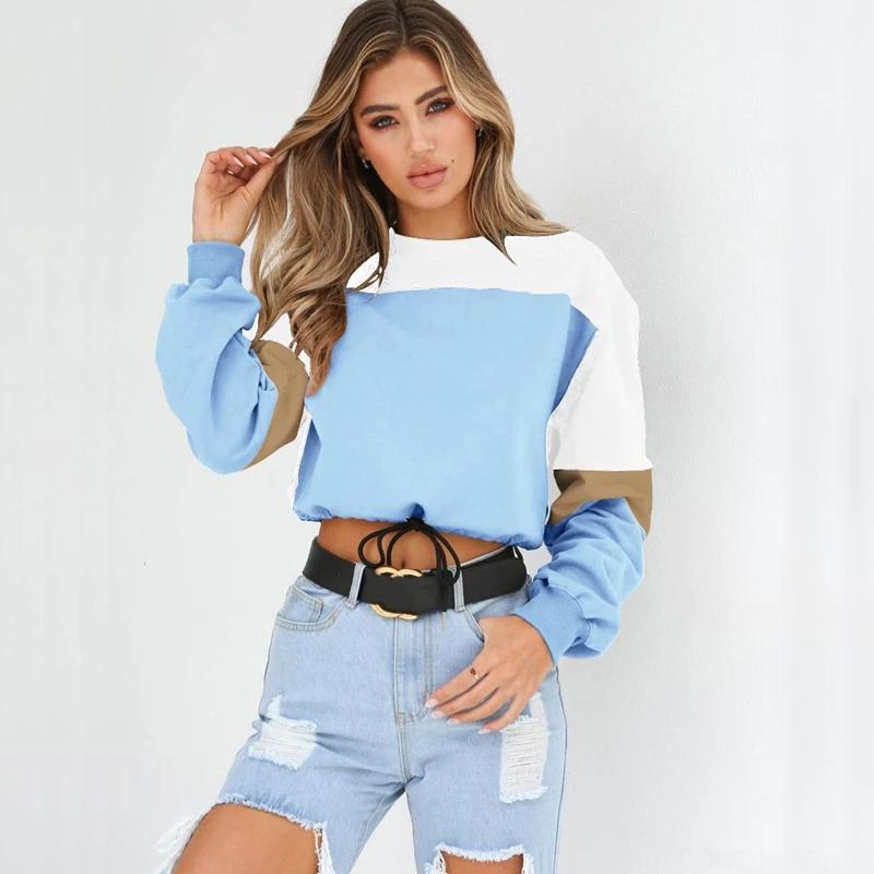 

2018 New Fashion Autumn Tether Stitching Crew Neck Women Sweatshirt For Wholesale, Blue;brown;gary;yellow;pink;red;green