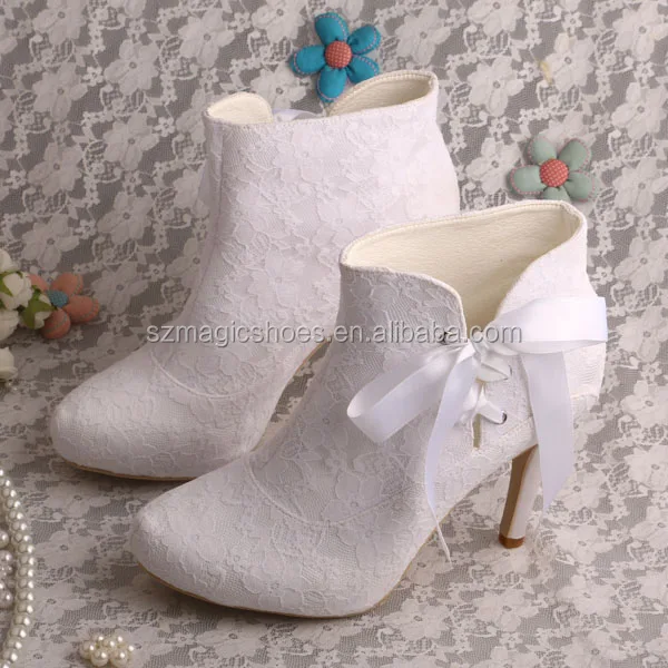 

Lace Wedding Boots Heel Shoes White