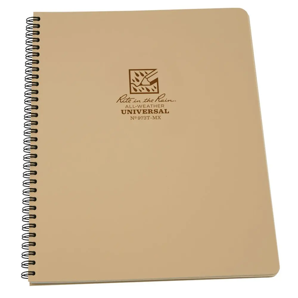 Rite in the Rain All-Weather Side-Spiral Notebook, 8 1/2" x 11", Tan Cover, Universal Page Pattern (No. 973T-MX)