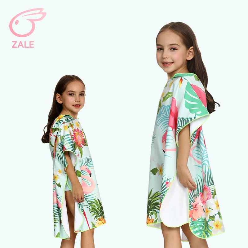 
ZALE Flamingo Poncho Summer Logo Square Baby Bath Sublimation Hooded Kids Sand Free Print Striped Microfiber Custom Beach Towel 