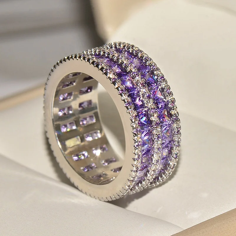 

White Gold Color rings purple stones for women wedding and Engagement Women rings Bague AAA Zircon jewelry bijoux ring