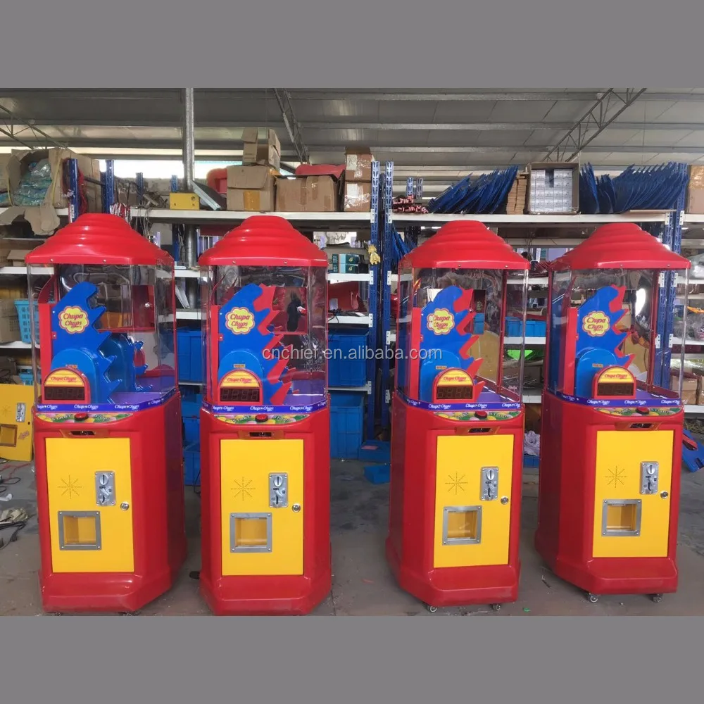 

Lollipop twist arcade coin operated candy floss vending machine with LED lighting, Red and blue