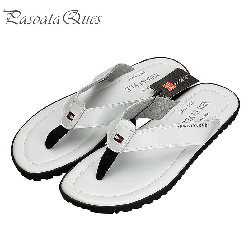

New Real Leather Men Flip Flops Breathable Comfortable Seaside Beach Summer Men Slippers