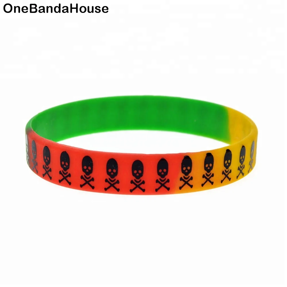 

50PCS Printed The Skull Silicone Bracelet Promotional Gift, Black, white, rainbow colors