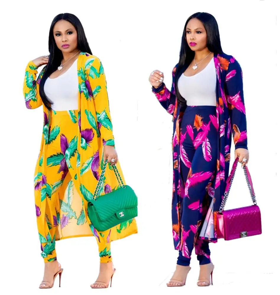 

Fall Three Pieces Set Feather Printed Boutique Outfits Dresses for Women