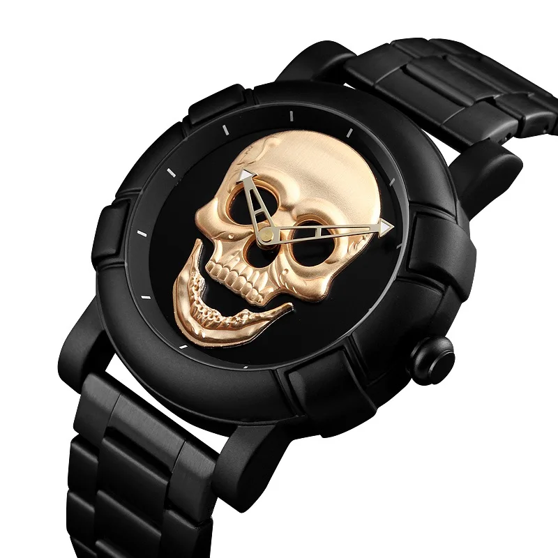 

SKMEI Men Watch 9178 Creativity Skull Business Wristwatch Casual Stainless Steel Waterproof Watches Men Wrist Relogio Masculino, 5-color