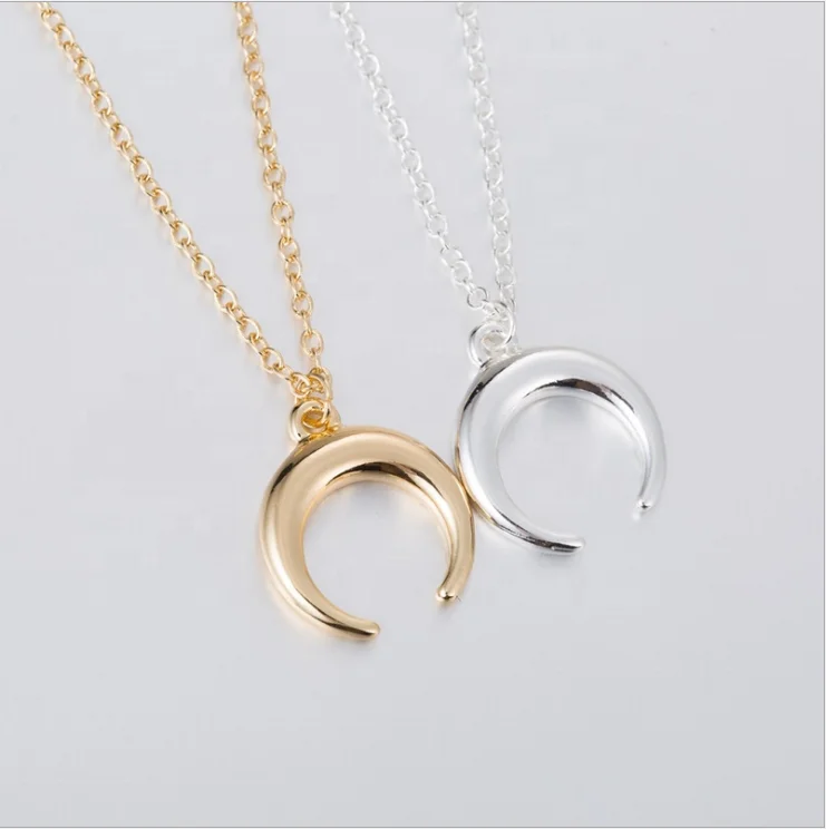 

Fashion Jewelry Two Color Stainless Steel Half Moon Necklace
