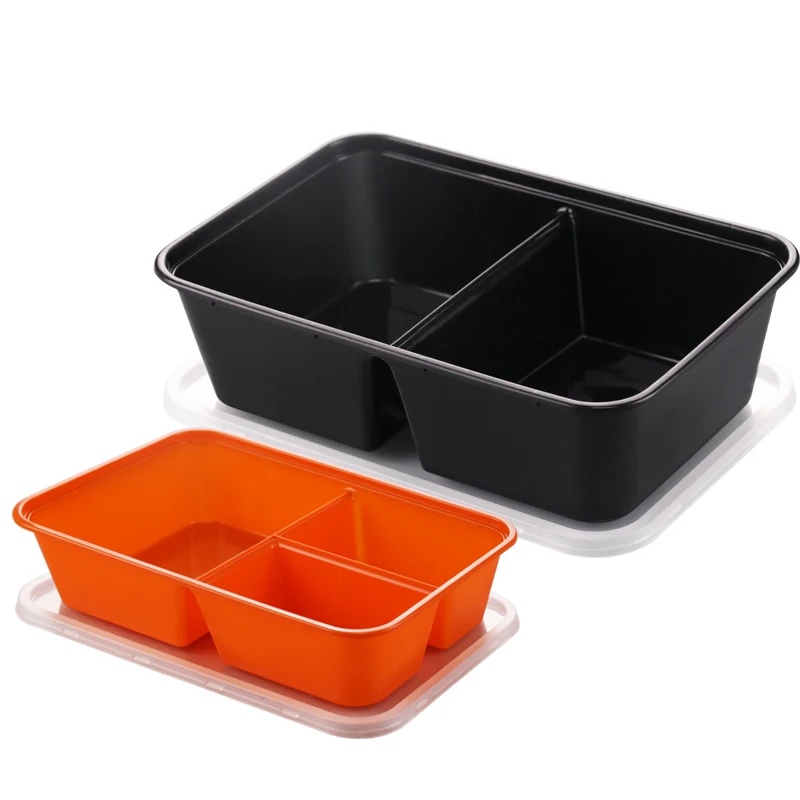 
500/650/750/1000ml Disposable pp material 2 or 3 compartment microwave take away lunch box for rice and meat food package 