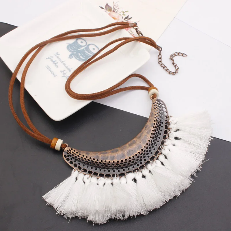 

Bohemia Long Choker Statement LeatherJewelry Sets Big Crescent Necklace Tassel Necklace For Women, Colorful