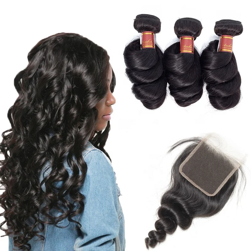 

10A Grade Malaysian Loose Wave Human Hair Bundles With Closure 100% Human Hair Extension