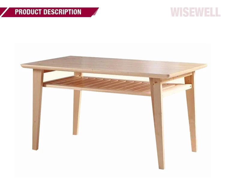 W-T-835 solid pine light wood taper leg double layer dining table