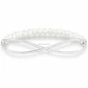 AIU 8MM Pearl and 14K Gold Silver Cross Over Cuff Jewelry Bracelet