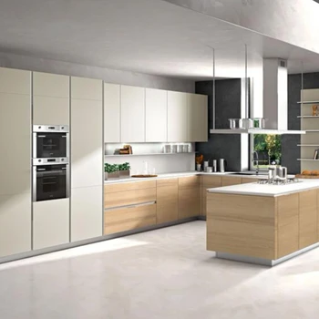 Modern Champagne Color Kitchen Cabinets Mixed Woodgrains ...