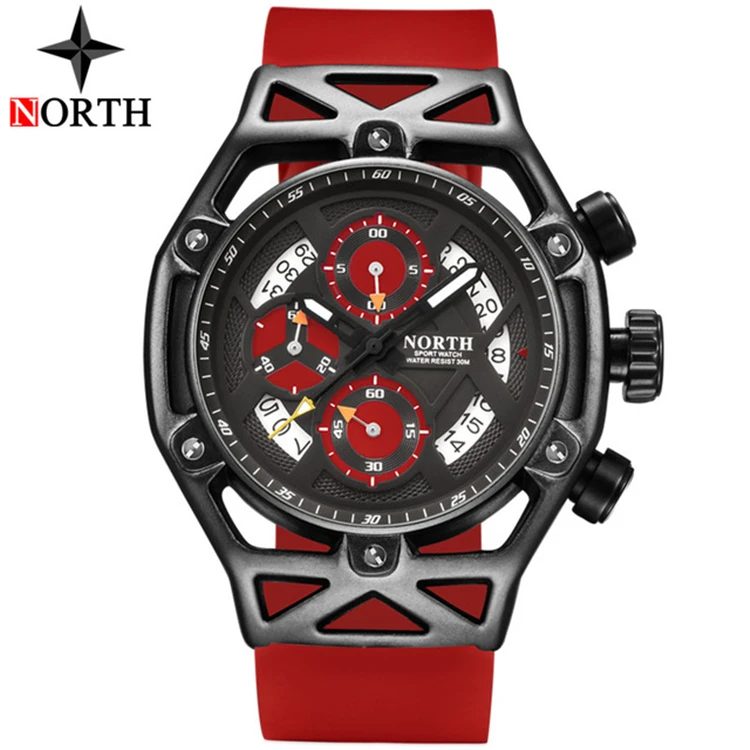 

NORTH Mens Watches Top Brand Luxury Chronograph Quartz Watch Men Rubber Casual Military Sport Clock Gold Watch Relogio Masculino