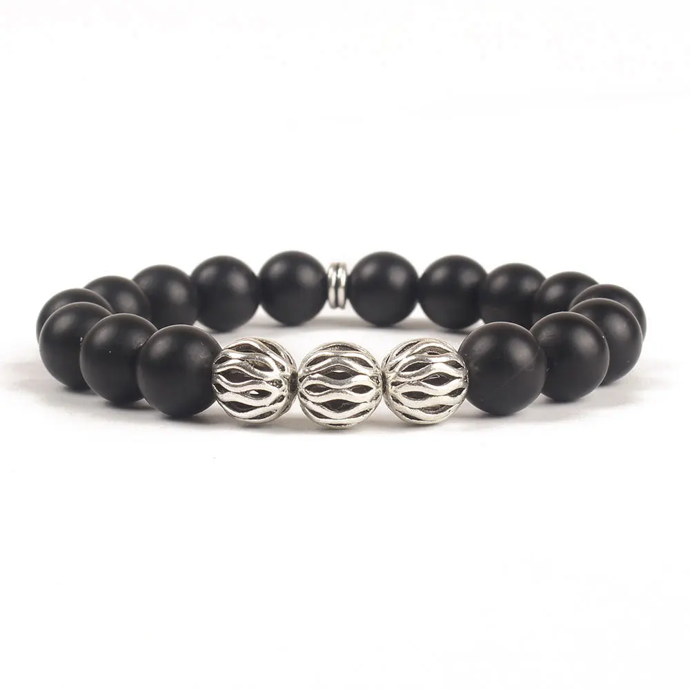 

Black Lava Chraka Shiny Onyx Bead Bracelet For Men, As the picture