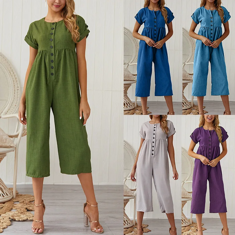 

Mono Mujer High Fashion Cotton Linen Solid Color Rompers Leisure Sexy Women Jumpsuits Latest Designs DCJ-196006, N/a