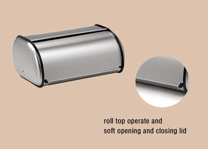 Household Deluxe Stainless Steel Rolltop Vacuum Bread Box With Soft Lid