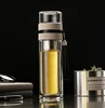 Business Style Portable Double Wall Glass Bottle with Fruit Infuser and small cup.