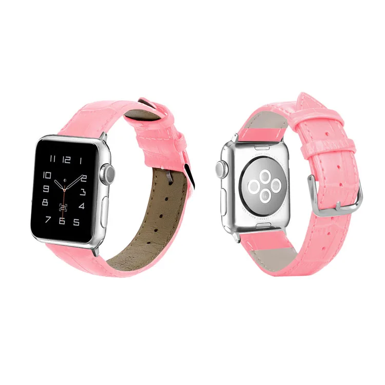 

40/44mm Pink PU Watch Band Ladies Genuine Leather Wrist Bracelet Strap For Iwatch 6