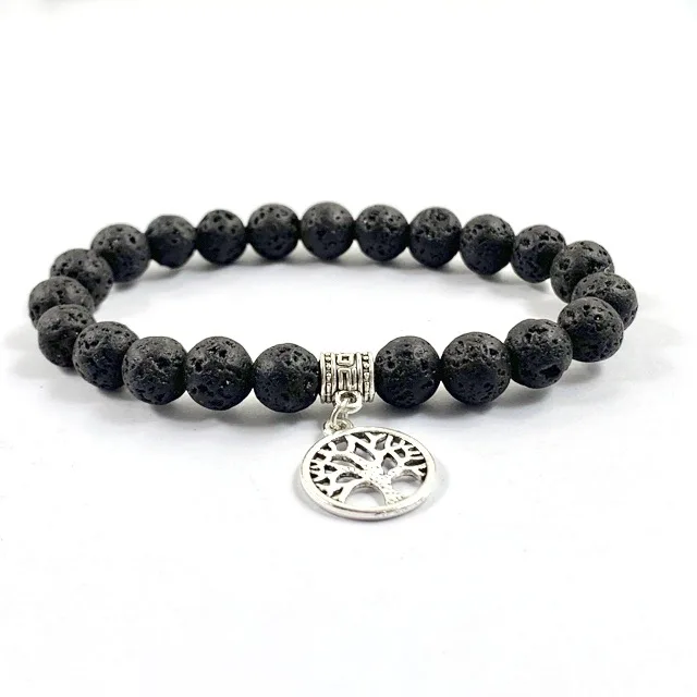 

Gemstone 6mm Lava Stone bracelet with Tree of life charm packaged in cellophane bag hot item