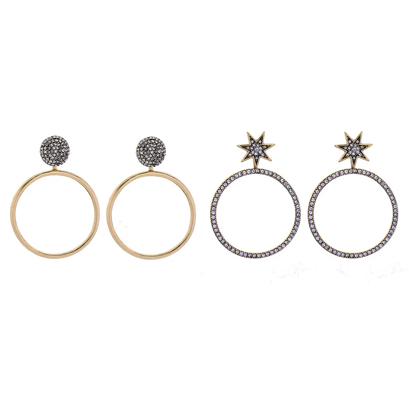 

ed01848c Simple Hoop Earrings Earring Disc And Star Crystal Charm Earring Jewelry Wholesale, Silver